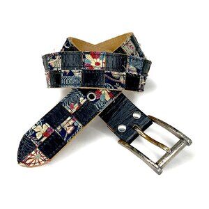 Vintage Japanese Kimono Fabric Leather Belt